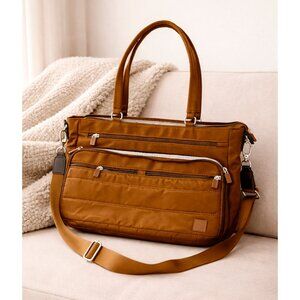 HKWP Nylon Laptop Tote Bag Brown Work Travel Shoulder Bag Multiple Pockets